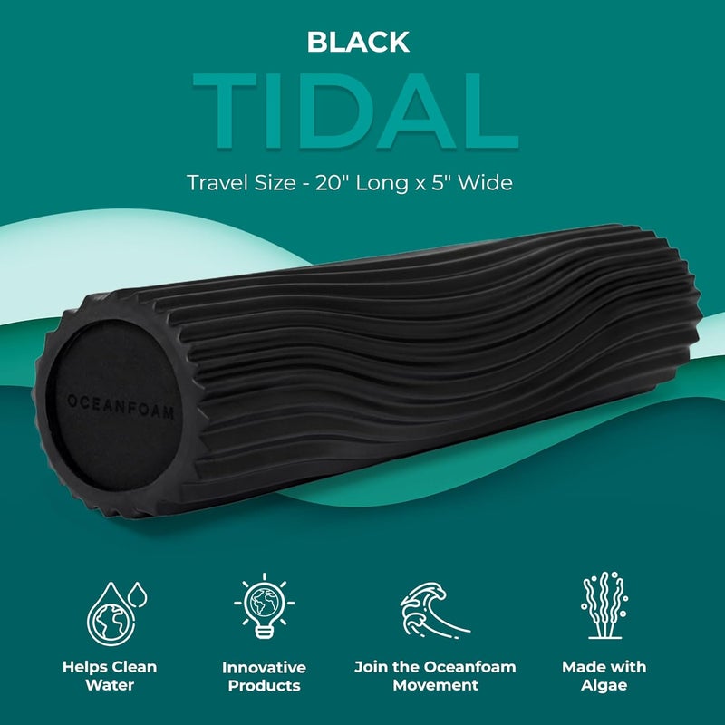 Oceanfoam Tidal Roller - Black - Muscle Massage Foam Roller for Back Pain & Stretching - Firm and Ergonomic Wide Wave Textured - Yoga, Athletics, & Wellness - Full Size, 20" x 5" - Image 2
